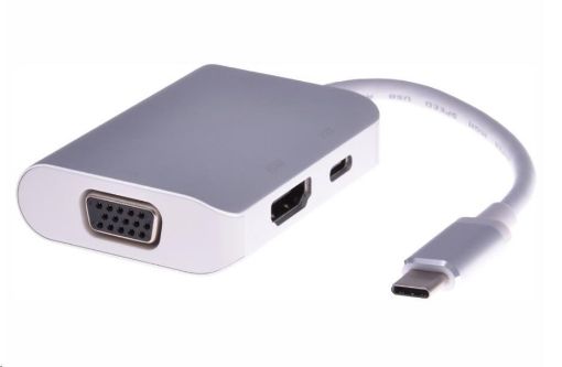 Obrázek PREMIUMCORD Převodník USB3.1 typ C na HDMI + VGA + PD charge, Aluminium pouzdro