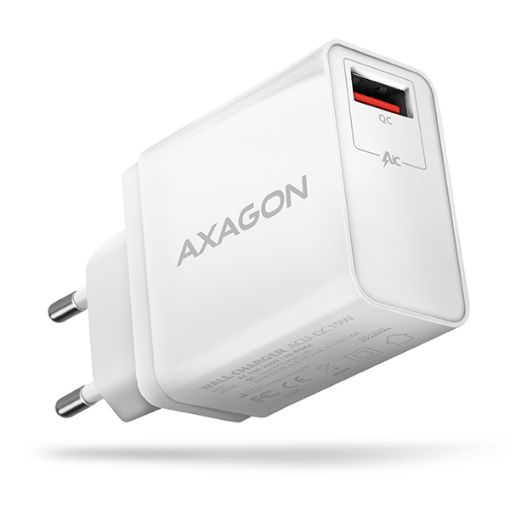 Obrázek AXAGON ACU-QC19W, QC nabíječka do sítě 19W, 1x USB-A port, QC3.0/AFC/FCP/SMART, bílá