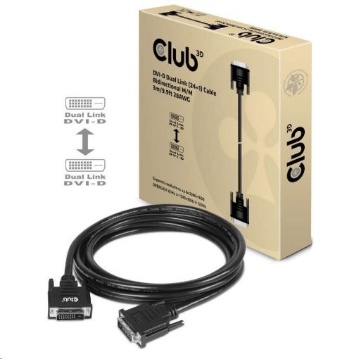 Obrázek Club3D kabel DVI-D Dual Link (24+1), 3m, Bidirectional, 28 AWG