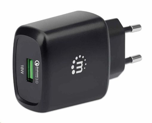 Obrázek Manhattan nabíječka - 18 W, USB-A, Europlug, černá