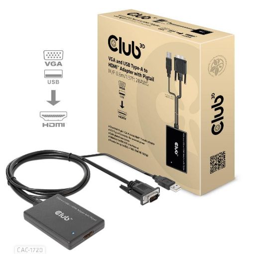 Obrázek Club3D kabel VGA a USB-A na HDMI s ocáskem, M/F, 0.6m