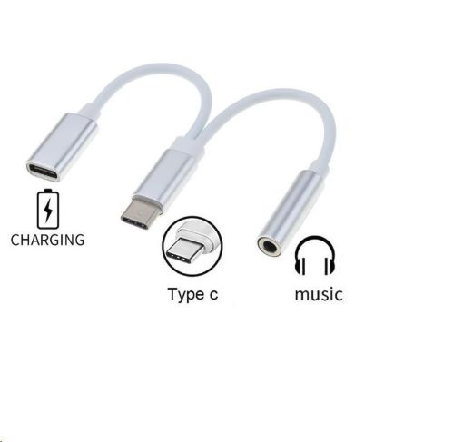 Obrázek PremiumCord Převodník USB-C na audio konektor jack 3,5mm female + USB typ C konektor pro nabíjení