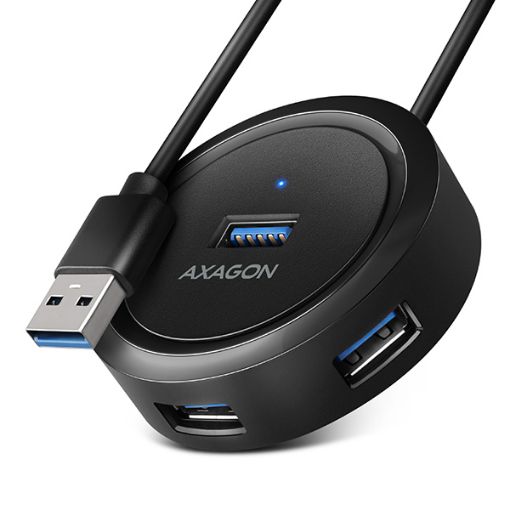 Obrázek AXAGON HUE-P1A, 4x USB 3.2 Gen 1 ROUND hub, micro USB napájecí konektor, kabel USB-A 30cm