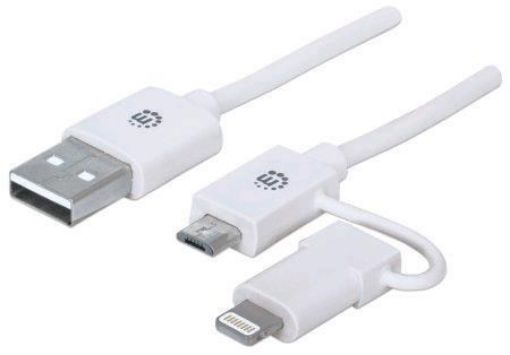 Obrázek MANHATTAN i-Lynk Charge/Sync Cable, USB A to micro-USB and 8-pin, 1m (3.3 ft.) bílý/white