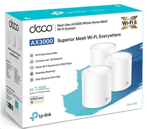 Obrázek TP-Link Deco X60(1-pack) WiFi6 Mesh (AX5400, 2,4GHz/5GHz, 2xGbELAN/WAN)