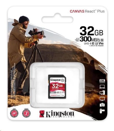 Obrázek Kingston SDHC karta 32GB Canvas React Plus SDHC UHS-II 300R/260W U3 V90 for Full HD/4K/8K