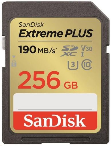 Obrázek SanDisk SDXC karta 256GB Extreme PLUS (R 190 MB/s  W130 MB/s Class 10, UHS-I U3 V30)