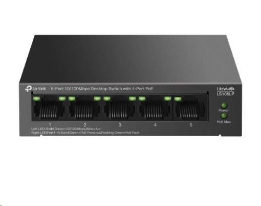 Obrázek TP-Link LiteWave switch LS105LP (5x100Mb/s, 4xPoE, 41W, fanless)