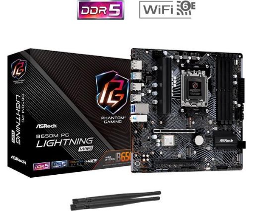 Obrázek ASRock MB Sc AM5 B650M PG LIGHTNING WiFi, AMD B650, 4xDDR5, 1xDP, 1xHDMI, WiFi, mATX