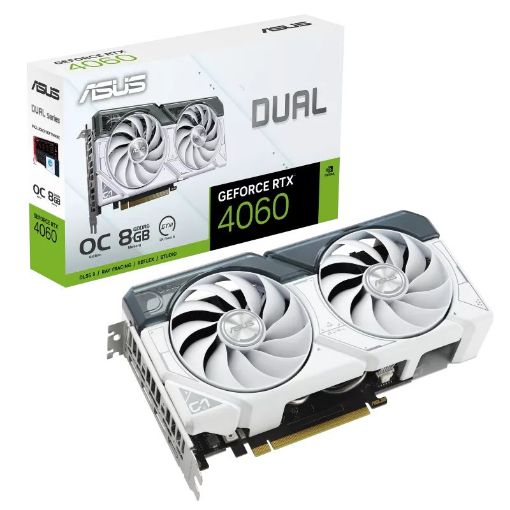 Obrázek ASUS VGA NVIDIA GeForce RTX 4060 DUAL WHITE OC 8G, 8G GDDR6, 3xDP, 1xHDMI