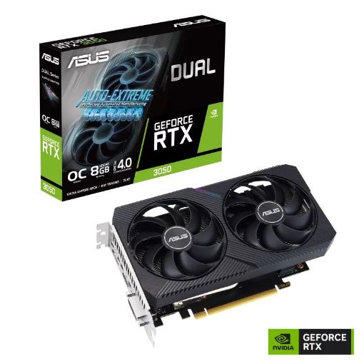 Obrázek ASUS VGA NVIDIA GeForce RTX 3050 DUAL V2 OC 8G, 8G GDDR6, 1xDP, 1xHDMI, 1xDVI