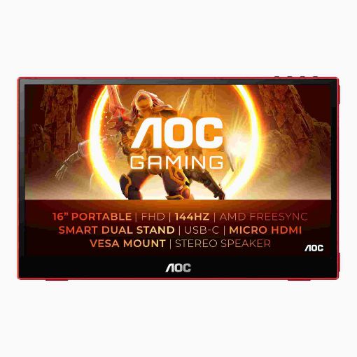 Obrázek AOC MT IPS LCD WLED 15,6" 16G3 - IPS panel, 1920x1080, 144Hz, microHDMI, USB-C, USB 3.2, repro, prenosny monitor