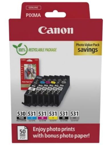 Obrázek Canon Cartridge PGI-530/CLI-531 PGBK/C/M/Y/BK/GY + Canon PAPÍR GP-501 4X6 50