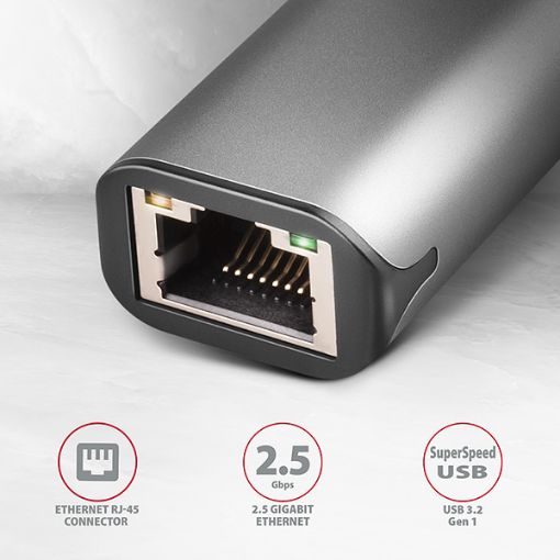 Obrázek AXAGON ADE-25R USB-A 3.2 Gen 1 - 2.5 Gigabit Ethernet síťová karta, Realtek 8156, auto install, šedá