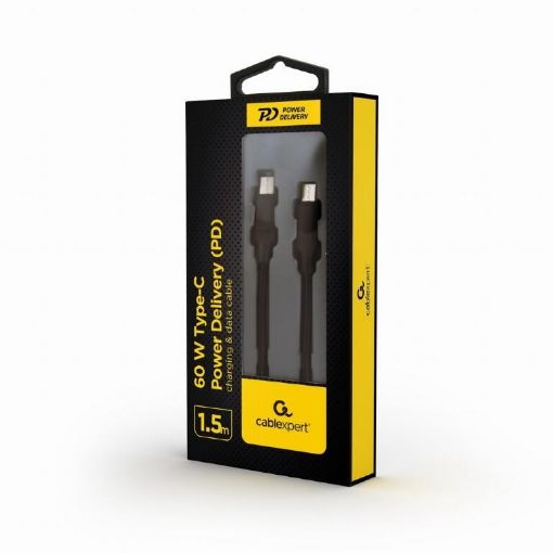 Obrázek GEMBIRD Kabel USB PD (Power Delivery), 60W, Type-C na Type-C kabel (CM/CM), 1,5m, datový a napájecí, černá