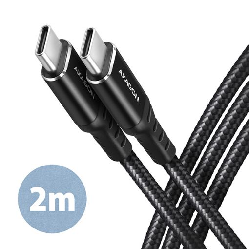 Obrázek AXAGON BUCM-CM20AB, HQ kabel USB-C <-> USB-C, 2m, USB 2.0, PD 60W 3A, ALU, oplet, černý