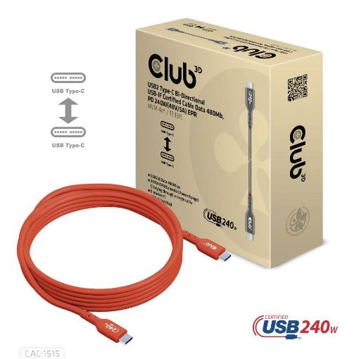 Obrázek Club3D kabel USB-C, Oboustranný USB-IF Certifikovaný data kabel, PD 240W(48V/5A) EPR M/M 4m