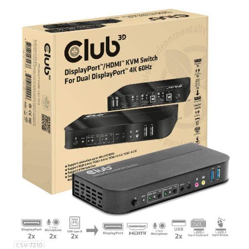 Obrázek Club3D síťový přepínač - Switch, DP/HDMI KVM Switch - Dual DP 4K 60Hz