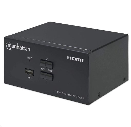 Obrázek Manhattan HDMI přepínač, 2-Port Dual-Monitor HDMI KVM Switch, 4K@30Hz, černá