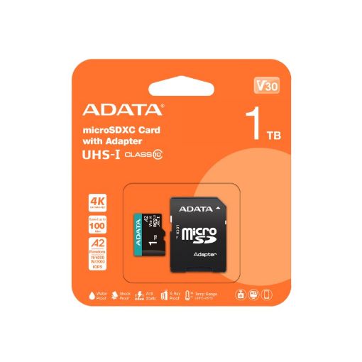 Obrázek ADATA MicroSDXC karta 1TB Premier Pro UHS-I V30S (R:100/W:80 MB/s) + SD adaptér