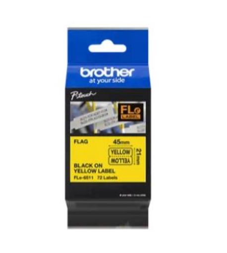 Obrázek BROTHER FLe-6511 předřezané štítky - černá na žluté, 21 mm šířka