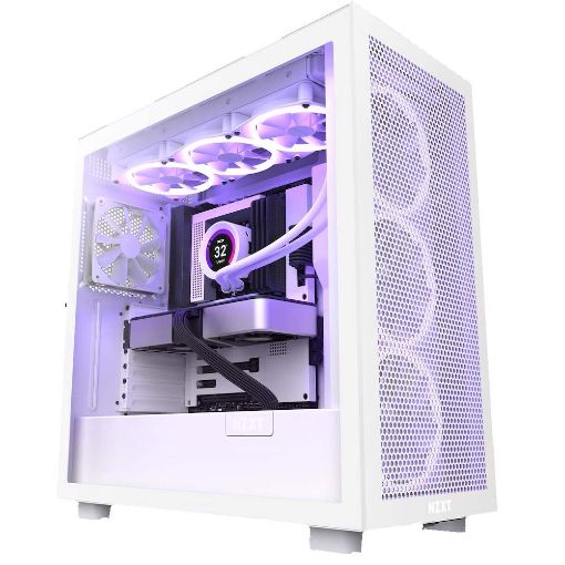 Obrázek NZXT skříň H7 Flow RGB edition / ATX / 3x 140 mm fan / USB-C / 2x USB / prosklená bočnice / mesh panel / RGB / bílá