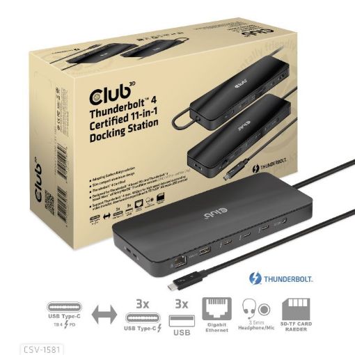 Obrázek Club3D Dokovací stanice Thunderbolt 4 certifikovaný 11v1, 3xUSB-C, 3xUSB-A, PD