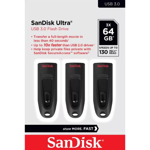 Obrázek SanDisk Flash Disk 64GB Ultra, USB 3.0, Černá, 3 Pack