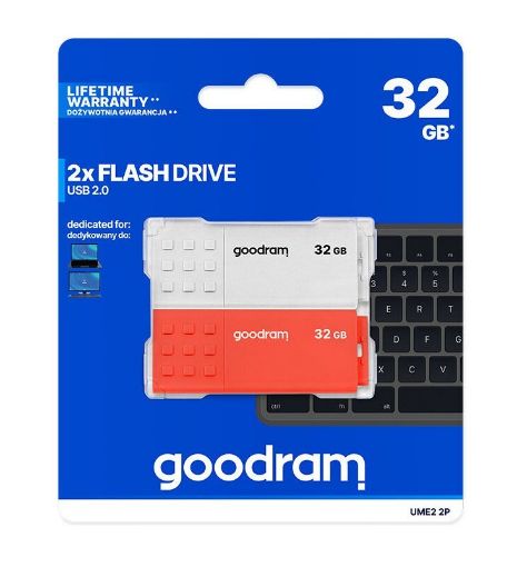 Obrázek GOODRAM Flash Disk 2x32GB UME2, USB 2.0, bílá, červená