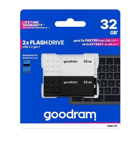 Obrázek GOODRAM Flash Disk 2x32GB UME3, USB 3.0, bílá, černá