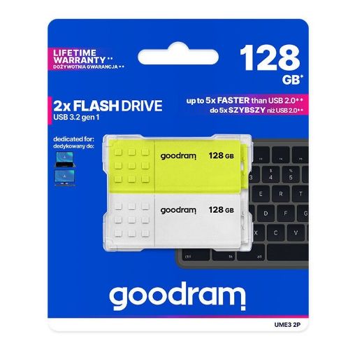 Obrázek GOODRAM Flash Disk 2x128GB UME3, USB 3.0, žlutá, bílá