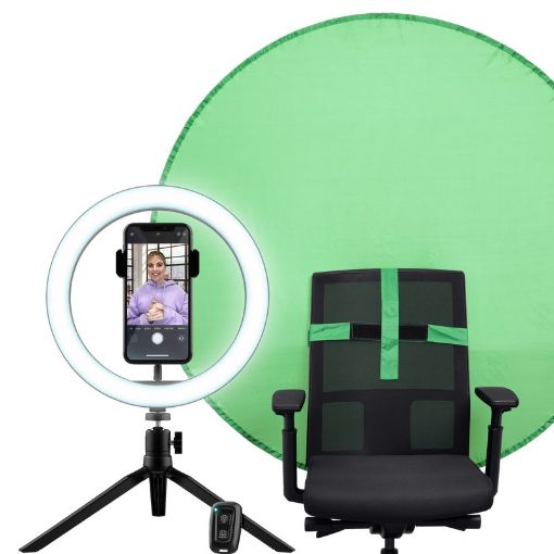 Obrázek TRUST Kruhové Světlo + Green Screen Maku+ 2-in-1 Streaming Kit