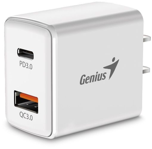 Obrázek GENIUS nabíječka PD-20AC, 20W, rychlé nabíjení, USB-C PD3.0, USB-A QC3.0, bílá