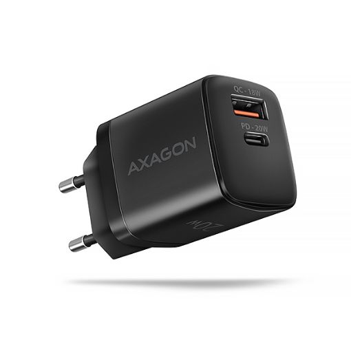 Obrázek AXAGON ACU-PQ20, nabíječka do sítě 20W, 2x port (USB-A + USB-C), PD3.0/PPS/QC4+/AFC/Apple, černá