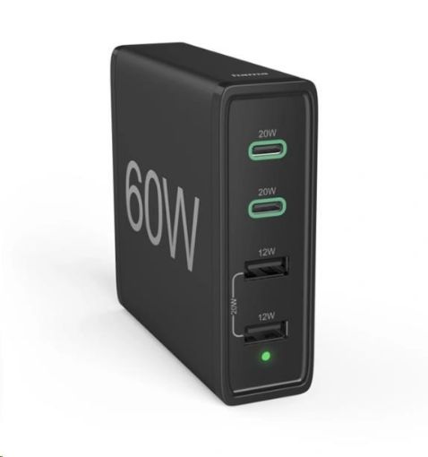 Obrázek Hama rychlá stolní USB nabíječka se stojánkem, 2x USB-C PD/QC, 2x USB-A, 60 W