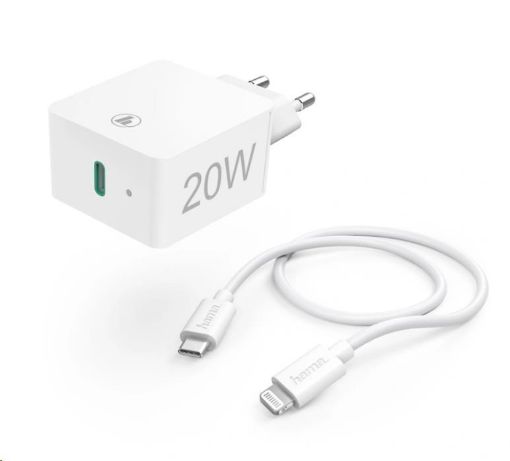 Obrázek Hama set rychlá USB nabíječka USB-C PD 20 W + kabel USB-C Lightning 1 m, bílá