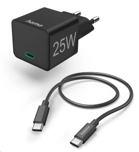 Obrázek Hama set: rychlá USB nabíječka USB-C PD/QC 25 W + kabel USB C-C 1,5 m