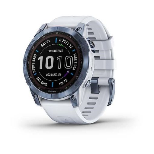 Obrázek Garmin fenix 7 Sapphire Solar,Titan Blue/ White Silicone Band, EU