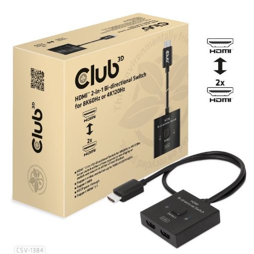 Obrázek Club3D Switch, HDMI na 2xHDMI Oboustranný 2v1, 8K60Hz, 4K120Hz