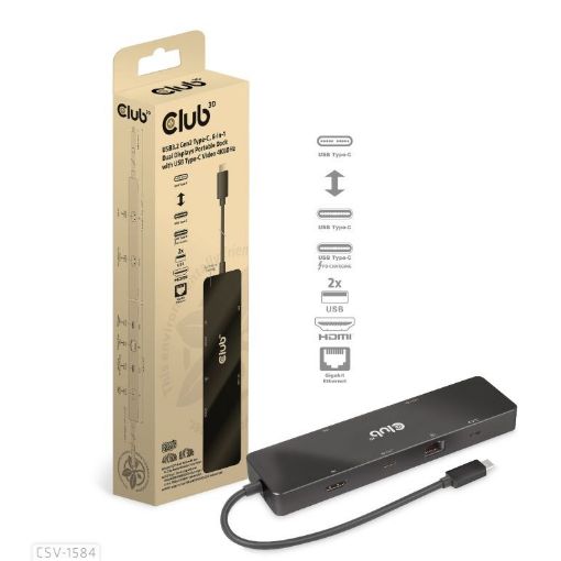 Obrázek Club 3D dokovací stanice USB-C 3.2 Gen1 6in1 Hub 1x USB-C Video 4K60Hz, 1x HDMI 4K60Hz, 2x USB-A, USB-C PD 100W, RJ45