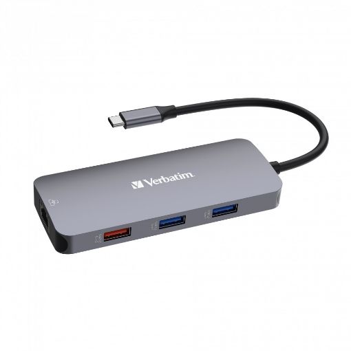 Obrázek VERBATIM Hub USB-C Pro Multiport 9 Port, 3x USB 3.2, 2x USB-C, HDMI, RJ45, microSD/SD, šedá