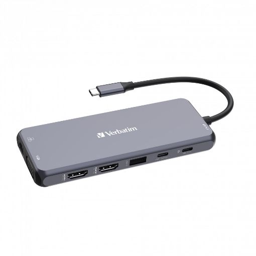 Obrázek VERBATIM Hub USB-C Pro Multiport 14 Port, 5x USB-A, 2x USB-C, 2x HDMI, 1xVGA, RJ45, 3.5mm Jack audio, microSD/SD, šedá