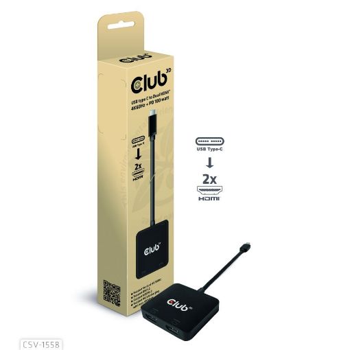 Obrázek Club3D Video hub MST USB-C na 2xHDMI + USB-C PD 3.0, 4K60Hz