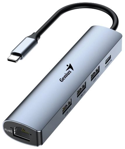 Obrázek GENIUS hub UH-545, USB-C na 3x USB 3.0 + 15W USB-C + RJ45, šedá