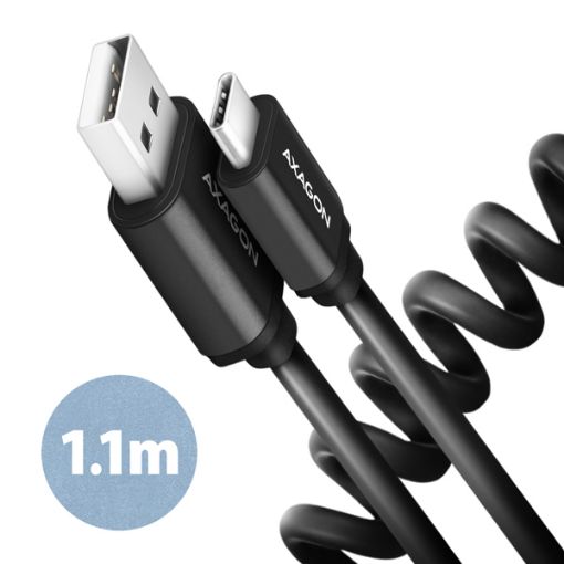 Obrázek AXAGON BUCM-AM20TB, TWISTER kabel USB-C <-> USB-A, 1.1m, USB 2.0, 3A, ALU, tpe, černý