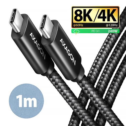 Obrázek AXAGON BUCM4X-CM10AB NewGEN+ kabel USB-C <-> USB-C, 1m, USB4 Gen 3×2, PD 240W 5A, 8K HD, ALU, oplet, černý