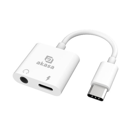 Obrázek AKASA adaptér USB-C to 3.5mm Jack & PD 15W Nabíjecí port, bílá