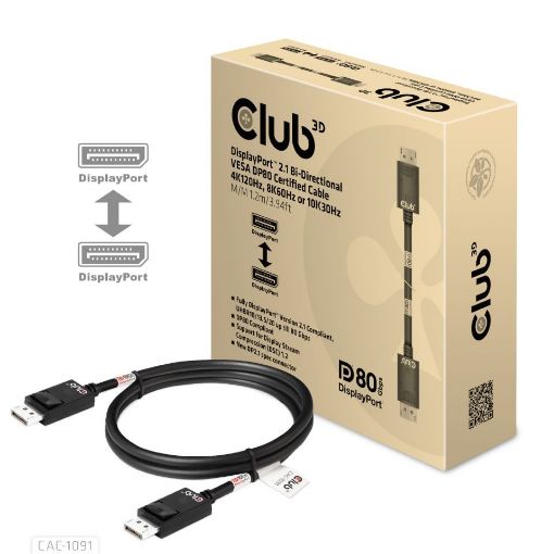 Obrázek Club3D Kabel DisplayPort 2.1 na DisplayPort 2.1 VESA DP80, 4K240Hz/8K60Hz/10K30Hz HDR (M/M), 1.2m, černá