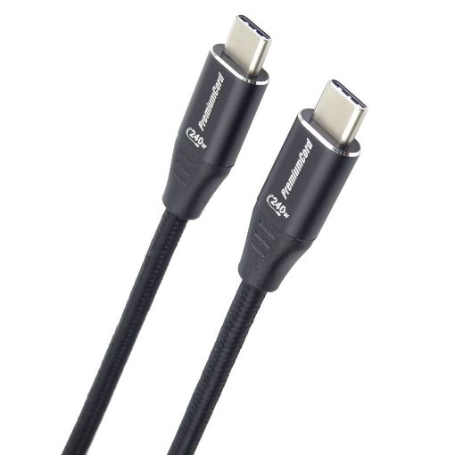 Obrázek PREMIUMCORD Kabel USB-C M/M, 240W 480Mbps černý bavlněný oplet, 0,5m