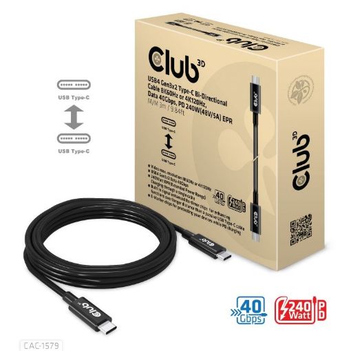 Obrázek Club3D Kabel USB4 Gen3x2 Typ C 8K60Hz UHD Power Delivery 240W, (M/M), 300cm